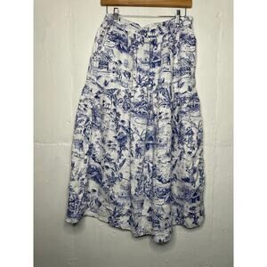 Joie 100% Linen Womens Midi Skirt Blue White Coastal Tropical Size Medium